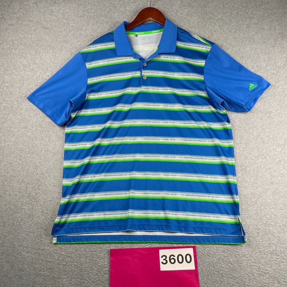 Adidas Climacool Polo Shirt Blue Green Striped Performance Mens Large